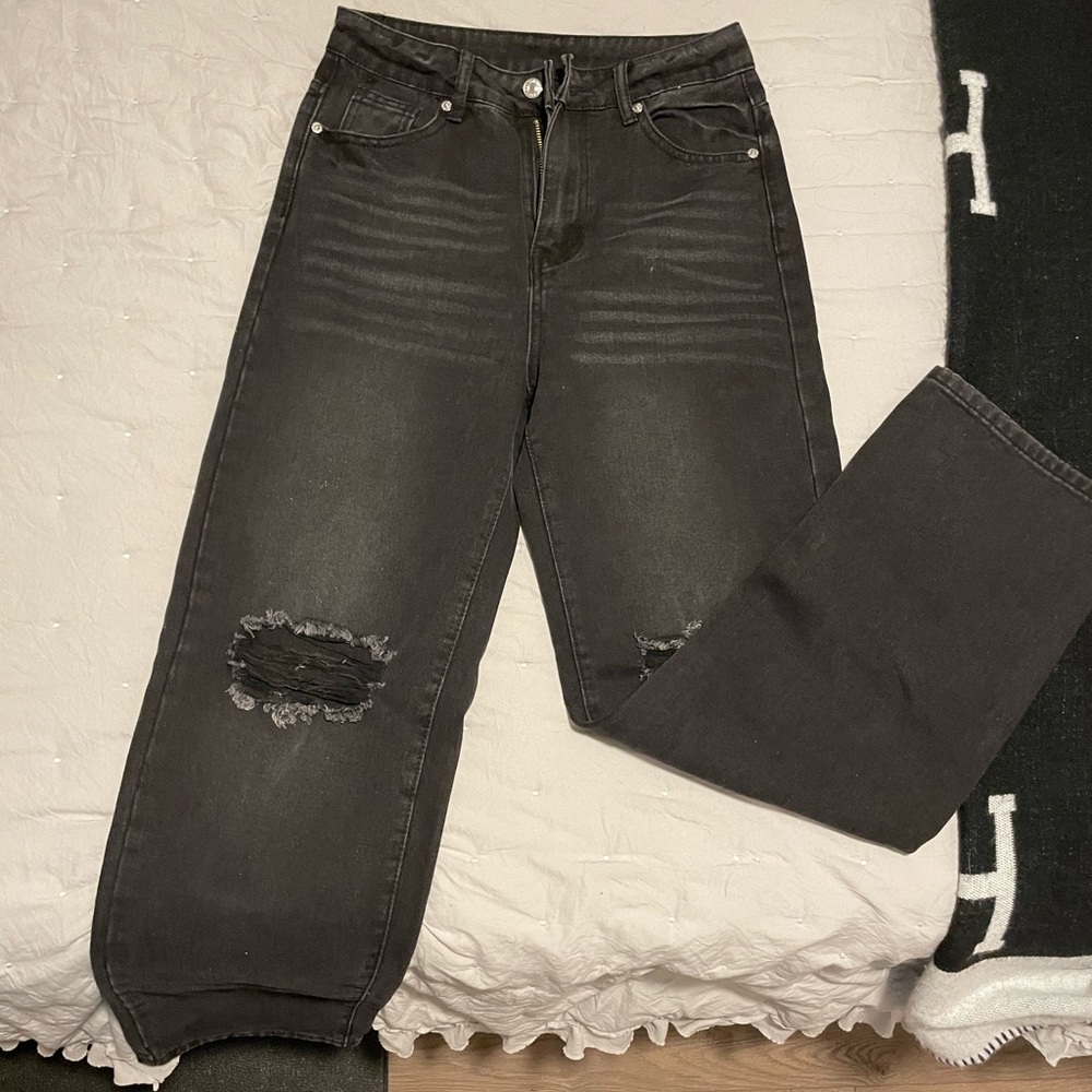 High waisted straight leg jeans